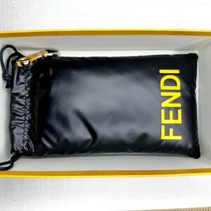 Fendi Roma Black Nylon Pouch Clutch w/ Gold Clip + Box & Authenticity Card